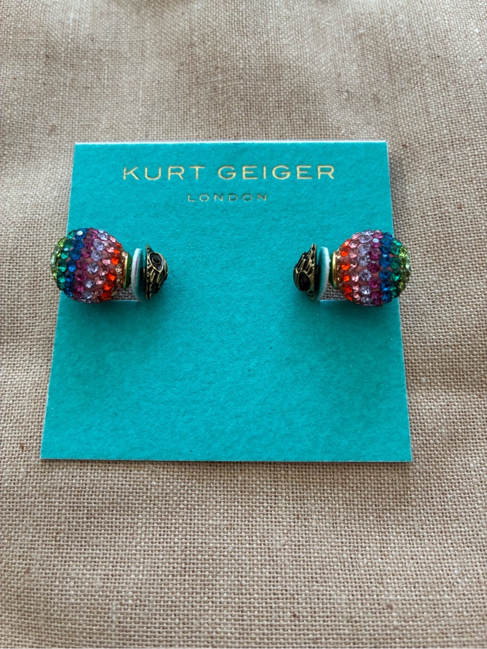Kurt Geiger Rainbow Crystal Dome Stud Earrings - Picture 2 of 6
